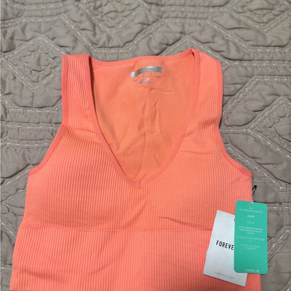 Forever 21 Peach Ribbed V-Neck Tank Top